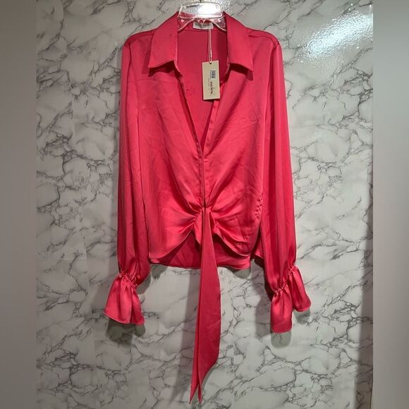 Ramy Brook "Carter" silk front-tie blouse with point collar Size M - Picture 2 of 11